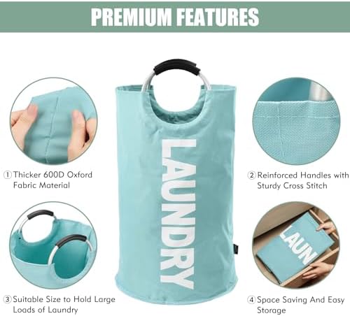 DOKEHOM 125L X-Large Laundry Basket Bag, Collapsible Hamper, Light Blue - Image 6