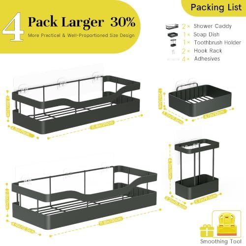 Heavy-Duty Adhesive Shower Rack, Dark Gray Storage - Image 2