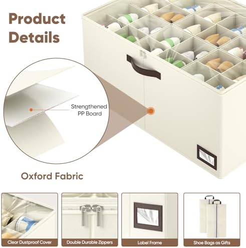 OIAHOMY 2 Pack Shoe Organizer for Closet, Large Foldable Shoe Storage Bins - Image 5