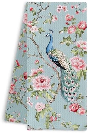 Chinoiserie Floral Peacock Kitchen Towels by ColorfulLifeStartingwithYourCuteTowel