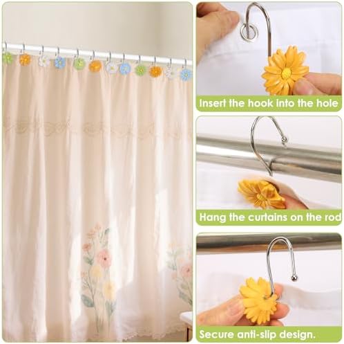 Flower Shower Curtain Hooks, 12 Pack Rustproof Stainless Steel Decorative - Image 6