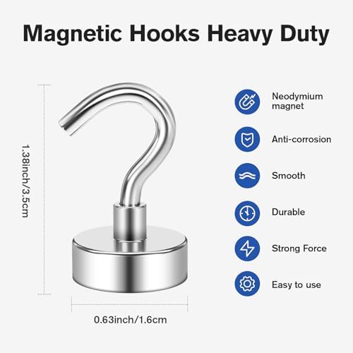 Grtard 10 Pack Silver Magnetic Hooks Heavy Duty, 30LBS Strong Magnet Hooks - Image 4