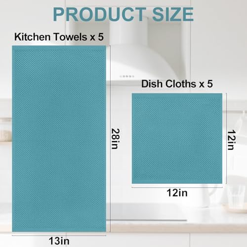 Homaxy 10 Pack 100% Cotton Kitchen Towels and Dishcloths Set, Lake Blue - Image 4