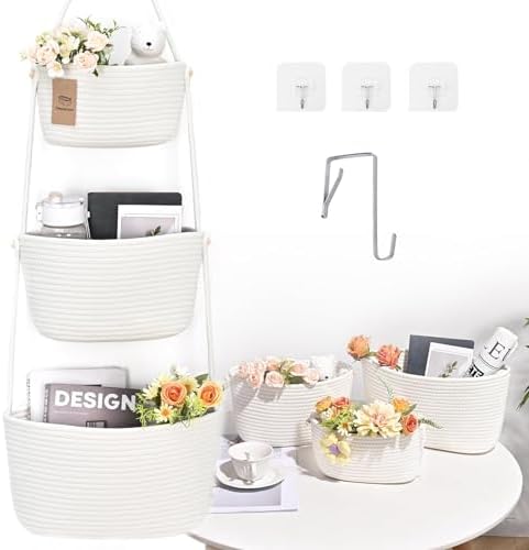 Hanging Basket, 3-Tier Woven Wall Basket by Degeyoyo