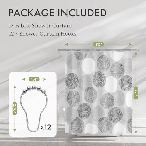 AmazerBath Grey Shower Curtain, Washable Cloth Gray Dots Shower Curtain Sets - Image 6