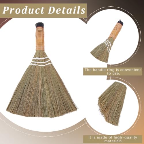GORGECRAFT 12 Inch Hand Whisk Broom Soft Grass Natural Handle Bamboo Dark Khaki - Image 6