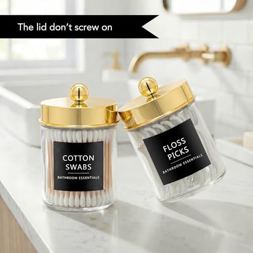 Amolliar Glass Apothecary Jars Qtip Holder w/Plastic Lids - Image 5