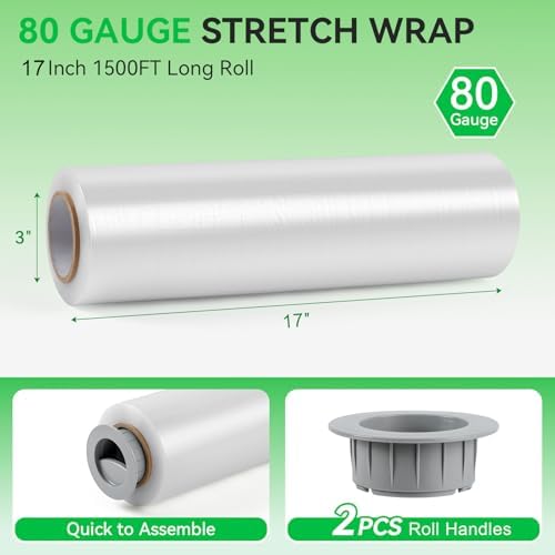 17in Stretch Wrap Roll, Heavy Duty 1500ft Shrink Wrap, 2 Pack - Image 3