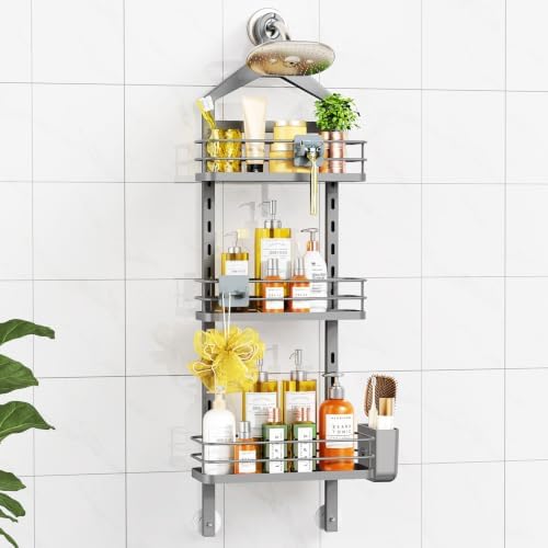 ODesign 3 Tier Adjustable Shower Caddy Hanging Over Head Anti-Swing Grey by ODesign