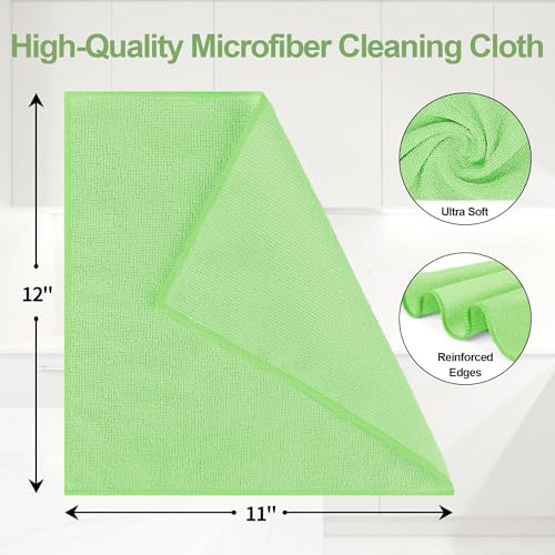 Microfiber Cleaning Cloth, 12 Pack Green Cleaning Rags, Reusable Microfiber - Image 2