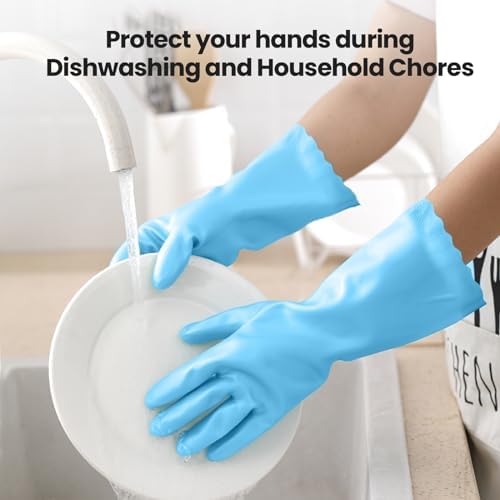 KAQ Rubber Kitchen Dishwashing Gloves: 4 Pairs Reusable Household Cleaning Glove - Image 4