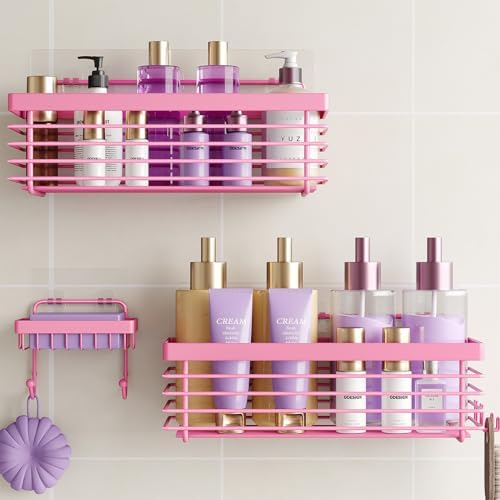 Shower Caddy Adhesive 3 Pack Stainless Steel Storage Organizers-Pink by ODesign