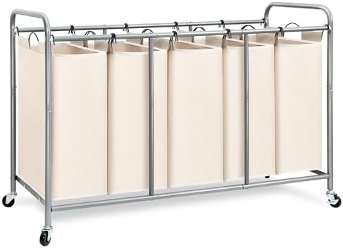 STORAGE MANIAC 5 Section Laundry Sorter, 5 Bins Rolling Separator Laundry Basket by STORAGEMANIAC