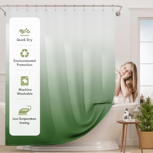 AmazerBath Fabric Shower Curtain Set, Ombre Grass Green Curtain - Image 2