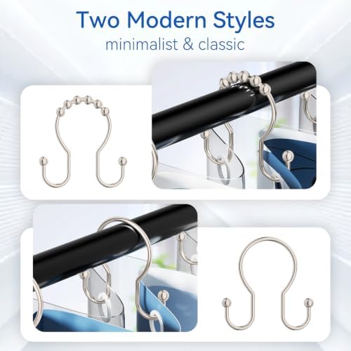 OEH Shower Curtain Hooks, Metal Shower Curtain Hangers, Double Hook Shower - Image 6