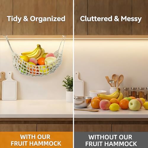 Hanging Fruit Hammock Under Cabinet, 13×16in Macrame Hanging Fruits Basket - Image 3