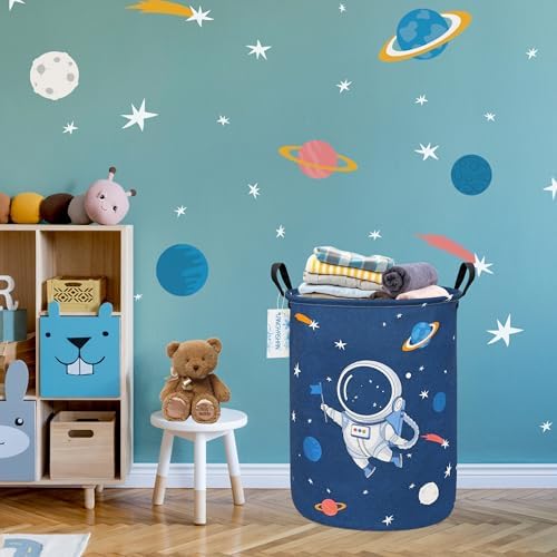 Round Laundry Basket Collapsible Storage Hamper Organizer Space Astronaut - Image 4