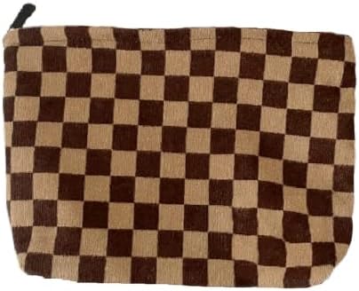 SxoSyo Checkered Makeup Bag, Large Corduroy Cosmetic Pouch by SxoSyo