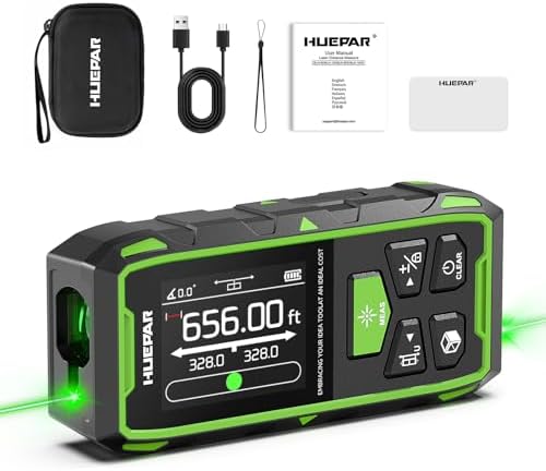 Huepar Dual Laser Measuring Tool, 656Ft Green-Beam Bilateral Digital Laser by Huepar