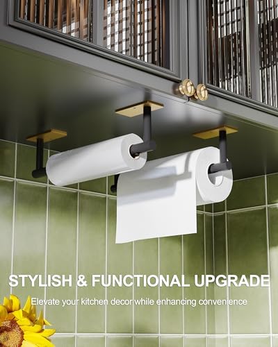 Paper Towel Holder Under Cabinet Self Adhesive Black & Gold - Image 2