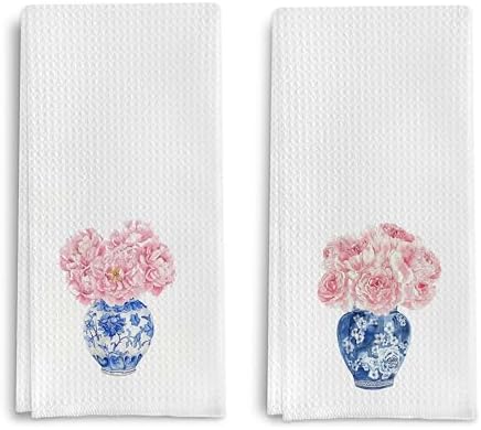 Chinoiserie Blue and White Porcelain Kitchen Towels Set of 2, Chinoiserie Decor by ColorfulLifeStartingwithYourCuteTowel