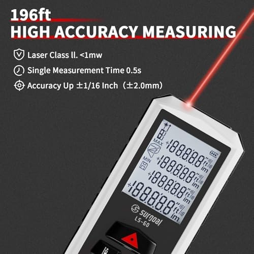 Laser Distance Measure Backlit LCD Measuring Tool 196FT - Image 3