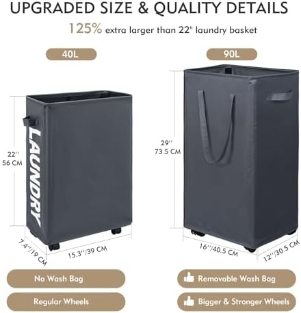 DOKEHOM 90L X-Large Rolling Laundry Basket Hamper on Wheels - Image 3