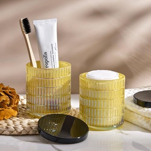 yellow Thick Glass Bathroom Qtip Holder, 2 Pack - Image 2