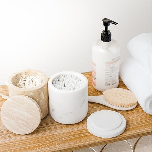 Marble Qtip Holder with Lid Natural Cotton Ball Container - Image 6