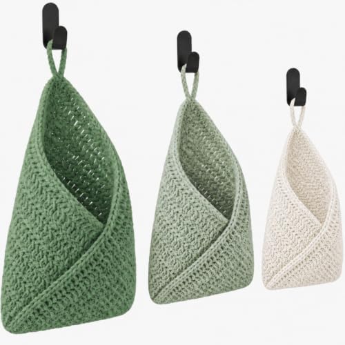 Honeydak 3 Hanging Baskets, Sage Color Palette, Cotton Rope by Honeydak