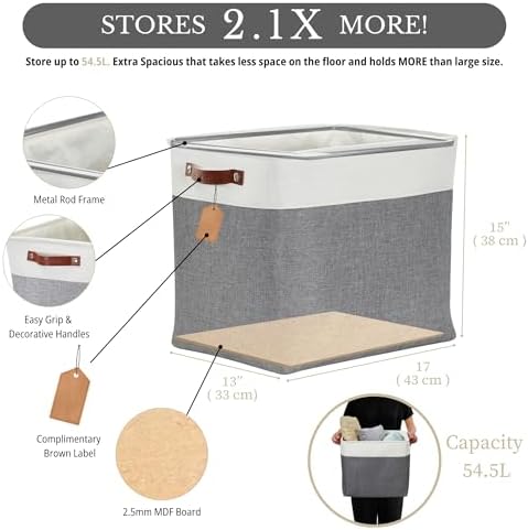 DECOMOMO Extra Large Storage Baskets, 54.5L Fabric Storage Bins 3 Pack - Image 3