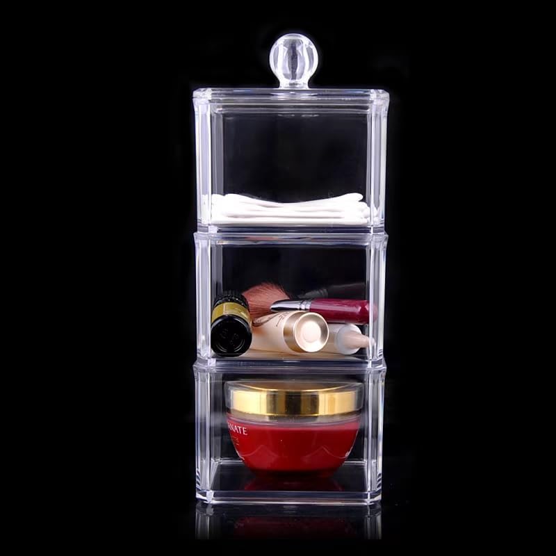 Stackable Square Acrylic Cotton Ball Holder Q-tip Holder Bathroom Swab Dispenser - Image 7