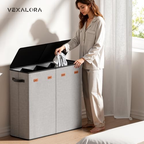 Laundry Hamper 4-Section with Lid, 185L Laundry Sorter with 4 Removable Bags + - Image 2