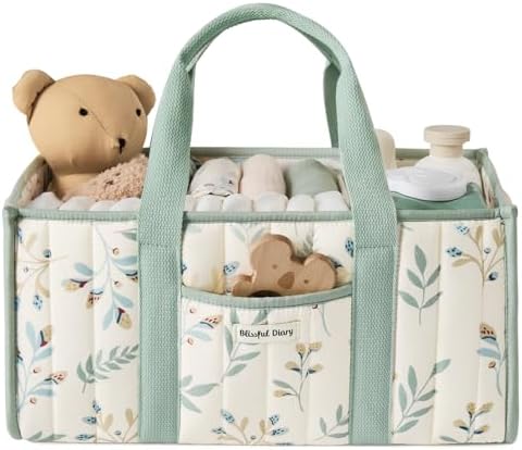 Blissful Diary Leaf Diaper Caddy Organizer, Storage Basket, Sage Leaf by BlissfulDiary