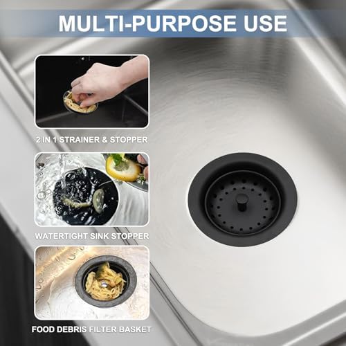 ZM Black Kitchen Sink Strainer Basket, Stainless Steel Drain Stopper - Image 2