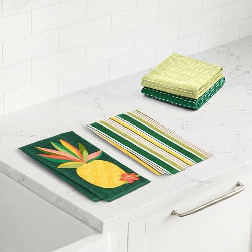 Ritz 4-Piece Kitchen Towel Set, Pineapple Hibiscus & Multi-Stripe Prints - Image 5