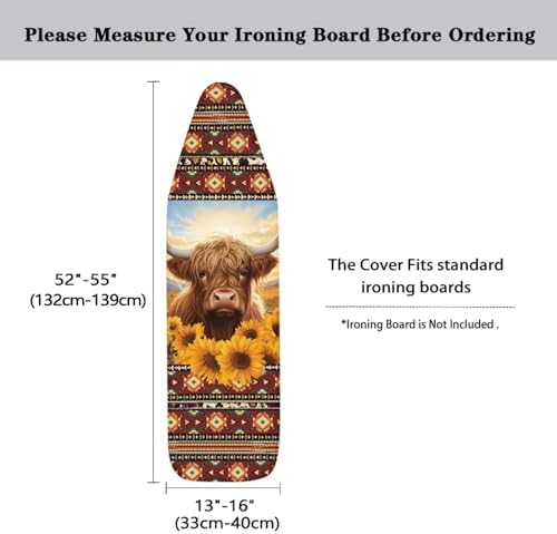 Aztec Highland Cattle Ironing Board Cover and Padding Standard Size Boho Table - Image 6