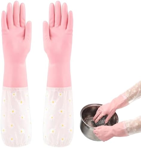 Reusable Pink Rubber Gloves, Non-Slip Laundry Kitchen Gardening Household Gloves by Unknown