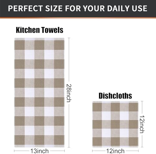 Mordimy 8 Pack Kitchen Towels and Dishcloths Set, Khaki & White - Image 6