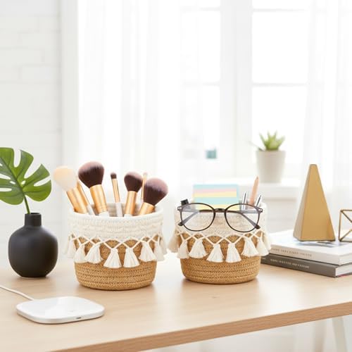 Macrame Makeup Brush Holder Organizer Mini Storage Basket Boho Decor Basket - Image 6