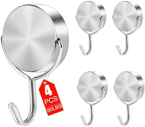 4 Pack Heavy Duty Magnetic Hooks, 80LBS Swivel Swing Magnet Hooks by VSKIZ