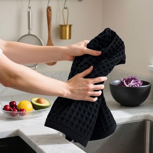 Jacquotha Black Waffle Cotton Hand Towel Set of 5 - Image 6