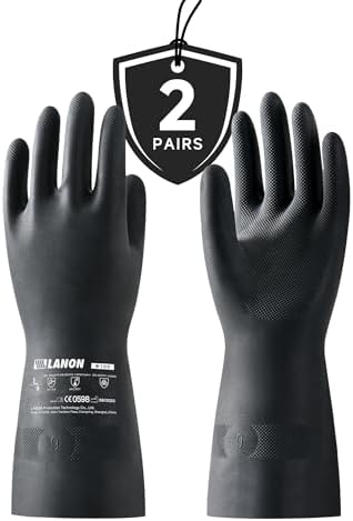 LANON 2 Pair Rubber Chemical Resistant Gloves, Reusable Heavy-duty Safety Work by LANONProtection
