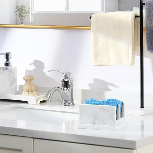 Luxspire Kitchen Sponge Holder wtih Drain Tray, 2 Compartment, Gravel White - Image 4