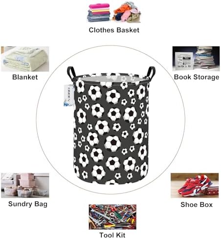 Round Soccer Ball Print Laundry Hamper, Cotton Canvas Storage Bin - Image 3