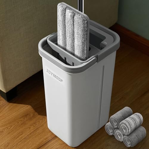JOYMOOP Flat Mop System, Microfiber Mop and Bucket Set, Hands-Free Wet and Dry by JOYMOOP