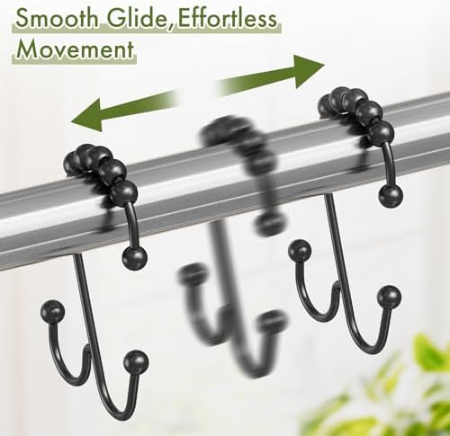 Bathway Black Shower Curtain Hooks Rings, Double Shower Hooks - Image 2