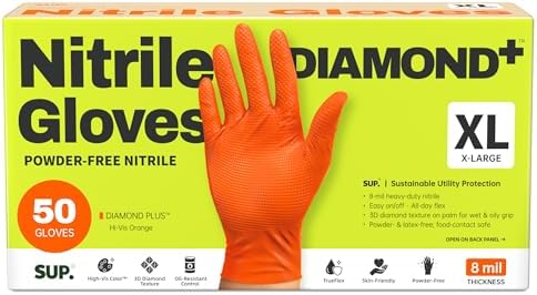 SUPER+ HEAVY DUTY Nitrile Gloves 8 Mil Diamond Texture Disposable Chemical by Super