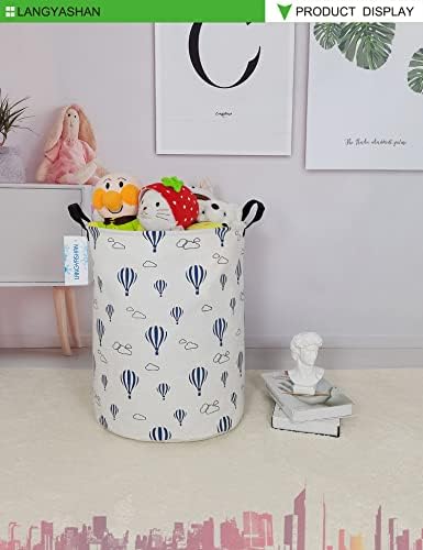 Round Laundry Basket Collapsible Storage Hamper Blue Balloon - Image 3