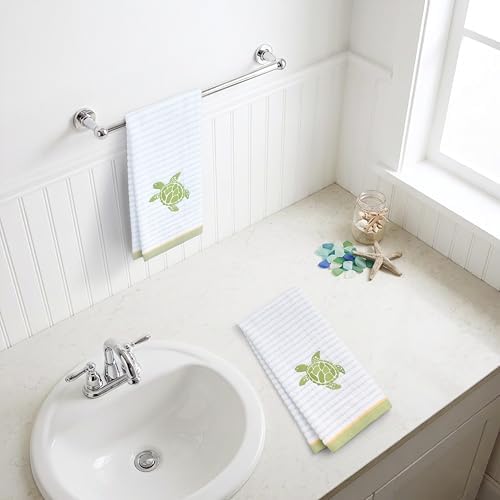 Ritz 2-Piece Cotton Velour Bathroom Hand Towel Set, Embroidered Sea Turtle - Image 5